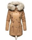 Navahoo Honigfee warme Damen Winter Jacke mit Kapuze und Kunstfell B805 Camel Größe XS - Gr. 34