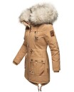 Navahoo Honigfee warme Damen Winter Jacke mit Kapuze und Kunstfell B805 Camel Größe XS - Gr. 34