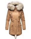 Navahoo Honigfee warme Damen Winter Jacke mit Kapuze und Kunstfell B805 Camel Größe M - Gr. 38