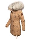 Navahoo Honigfee warme Damen Winter Jacke mit Kapuze und Kunstfell B805 Camel Größe M - Gr. 38