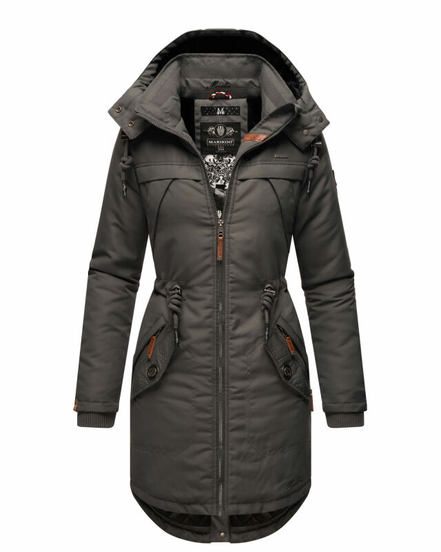 Marikoo Kamil warme Damen Winter Jacke lang mit Kapuze B807 Anthrazit Größe XS - Gr. 34