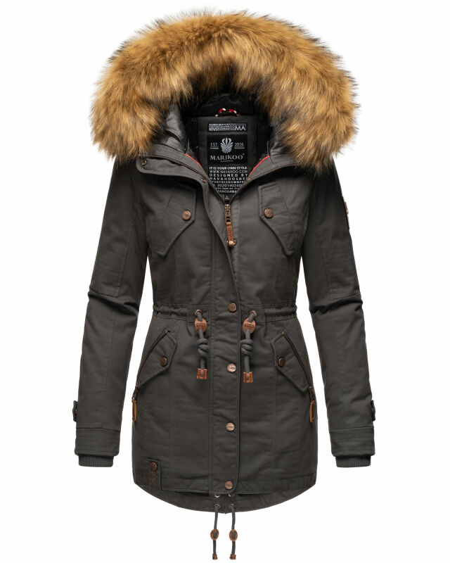 Marikoo La Viva Princess Damen Winterjacke mit Kapuze B813 Anthrazit Größe M - Gr. 38