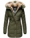 Marikoo warme Damen Winterjacke mit Kapuze Parka Kunstfell B817 Olive-Gr.XS