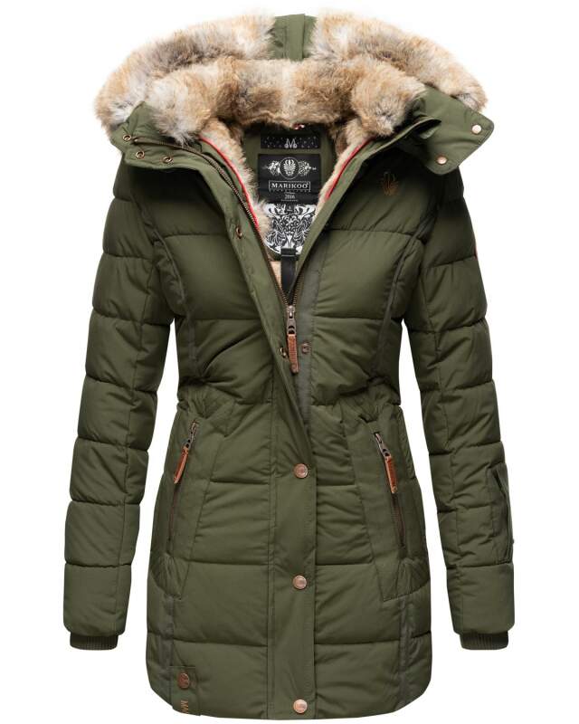 Marikoo warme Damen Winter Jacke gesteppt B817 Olive Größe S - Gr. 36