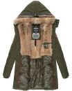 Marikoo warme Damen Winterjacke mit Kapuze Parka Kunstfell B817 Olive-Gr.L