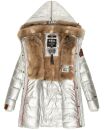 Marikoo warme Damen Winterjacke mit Kapuze Parka Kunstfell B817 Silber-Gr.S