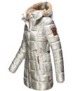 Marikoo warme Damen Winterjacke mit Kapuze Parka Kunstfell B817 Silber-Gr.L