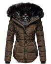 Marikoo warme Damen Winter Jacke gesteppt mit Kunstfell B618 Braun Größe XS - Gr. 34