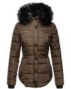 Marikoo warme Damen Winter Jacke gesteppt mit Kunstfell B618 Braun Größe XS - Gr. 34