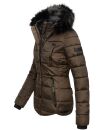 Marikoo warme Damen Winter Jacke gesteppt mit Kunstfell B618 Braun Größe XS - Gr. 34