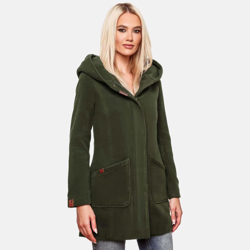 Marikoo Maikoo Damen Mantel mit Kapuze Trenchcoat Jacke B819 Forest Green Größe XL - Gr. 42