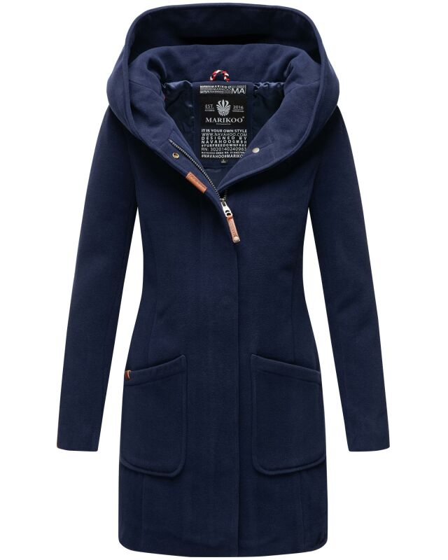 Marikoo Maikoo Damen Mantel mit Kapuze Trenchcoat Jacke B819 Navy Größe XS - Gr. 34