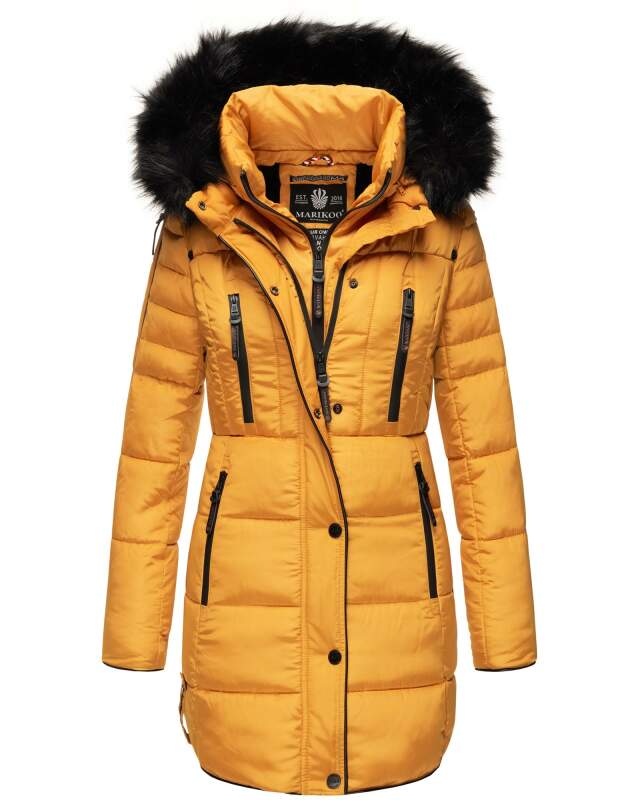 Marikoo warme Damen Winter Jacke Stepp Mantel lang B401 Gelb Größe XL - Gr. 42