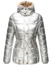 Marikoo Nekoo warm gefütterte Damen Winter Jacke mit Kunstfell B658 Silber Größe L - Gr. 40