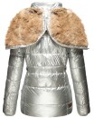 Marikoo Nekoo warm gefütterte Damen Winter Jacke mit Kunstfell B658 Silber Größe L - Gr. 40