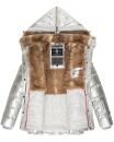 Marikoo Nekoo warm gefütterte Damen Winter Jacke mit Kunstfell B658 Silber Größe L - Gr. 40