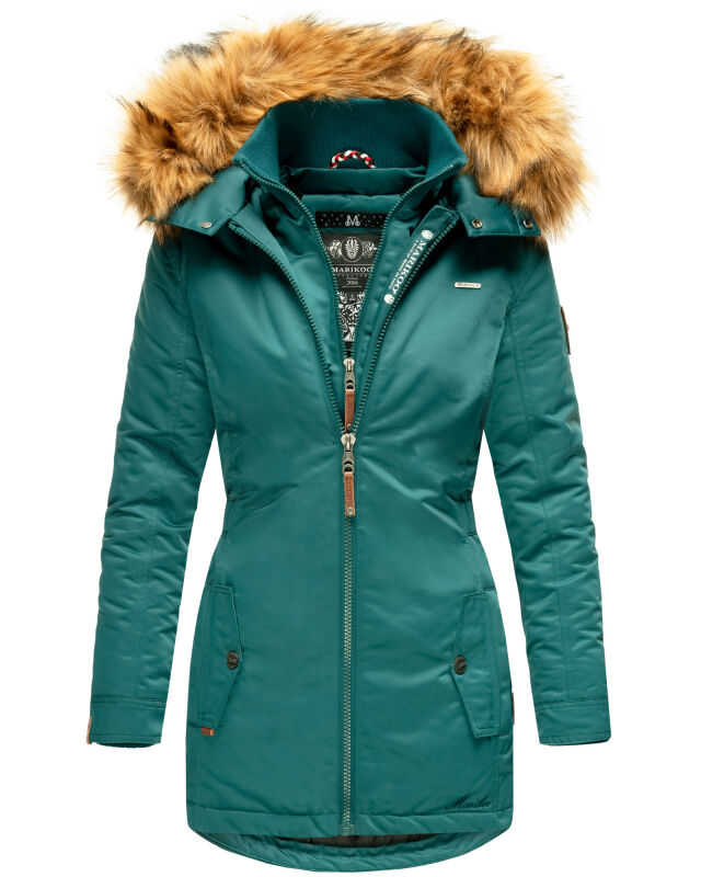 Marikoo Sanakoo Damen Winterjacke Parka mit Kapuze B825 Ocean-Green-Gr.XS
