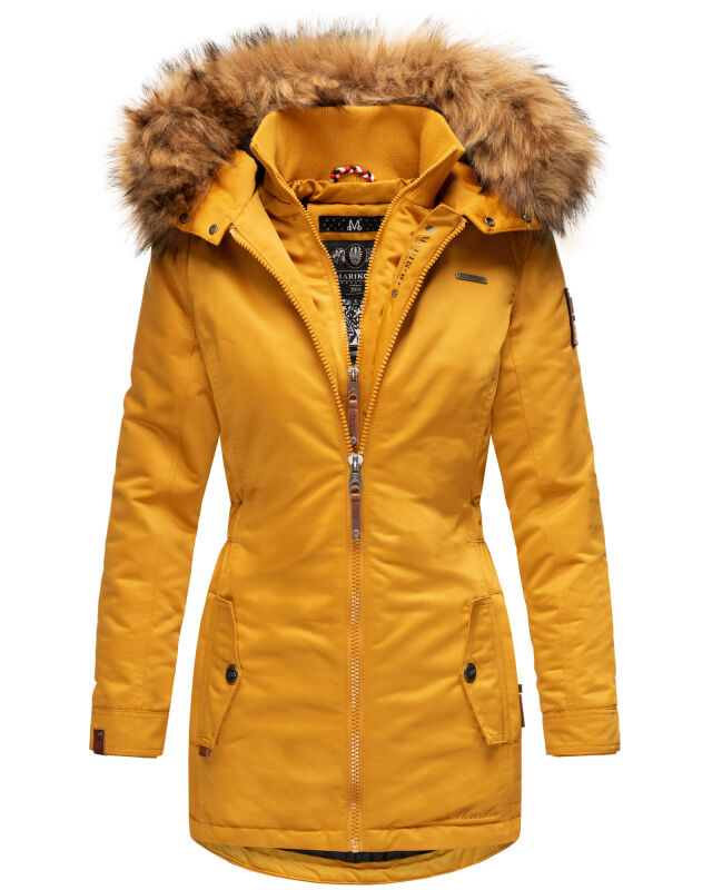 Marikoo Sanakoo Damen Winterjacke Parka mit Kapuze B825 Gelb-Gr.XS