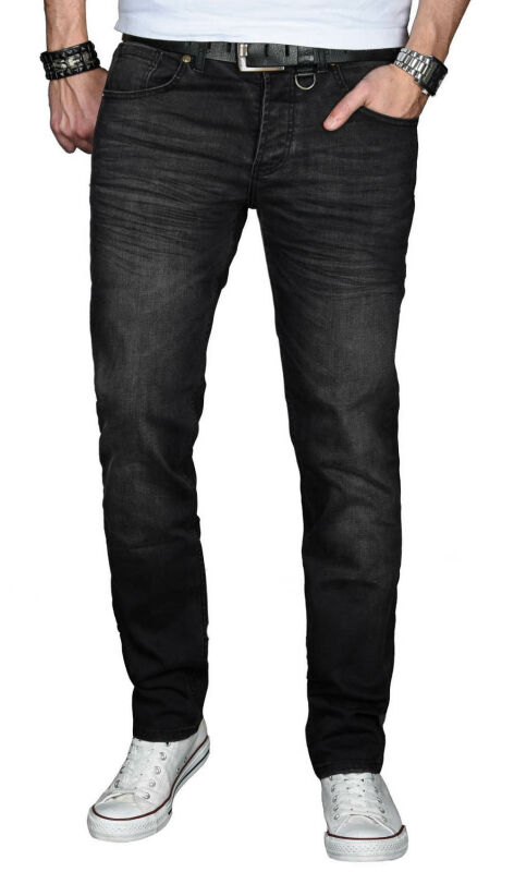 Alessandro Salvarini Herren Jeans Schwarz Washed Regular Slim O-027 W32 L30