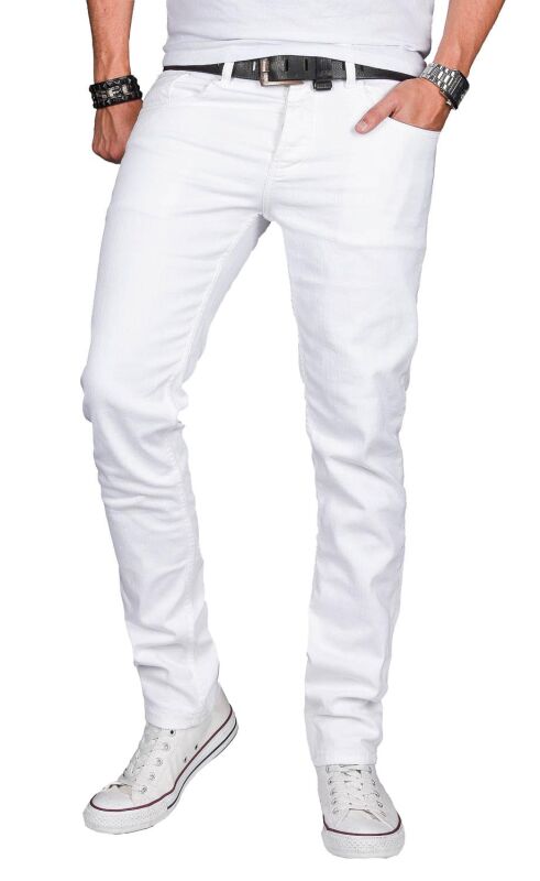 Alessandro Salvarini Herren Jeans Weiss Regular Slim O-040 W36 L32