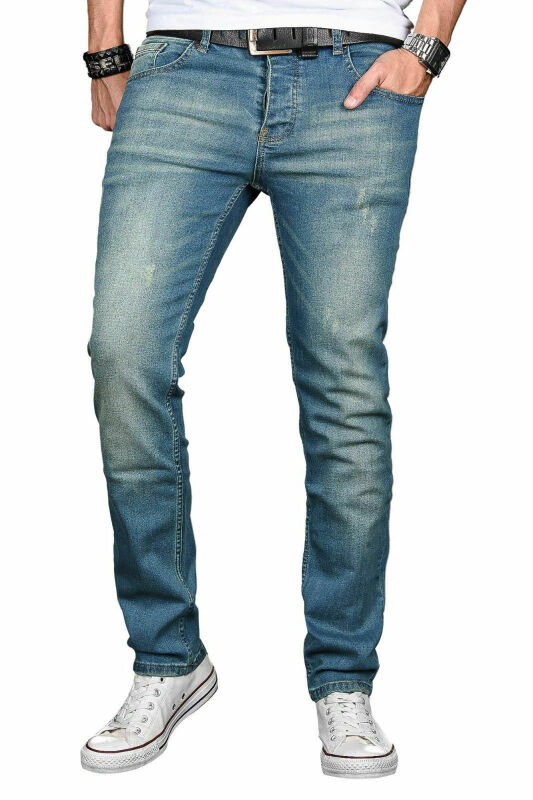 Alessandro Salvarini Designer Herren Jeans Hose Hellblau Regular Slim O043 W33 L34