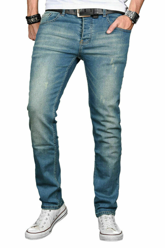Alessandro Salvarini Designer Herren Jeans Hose Hellblau Regular Slim O043 W33 L36