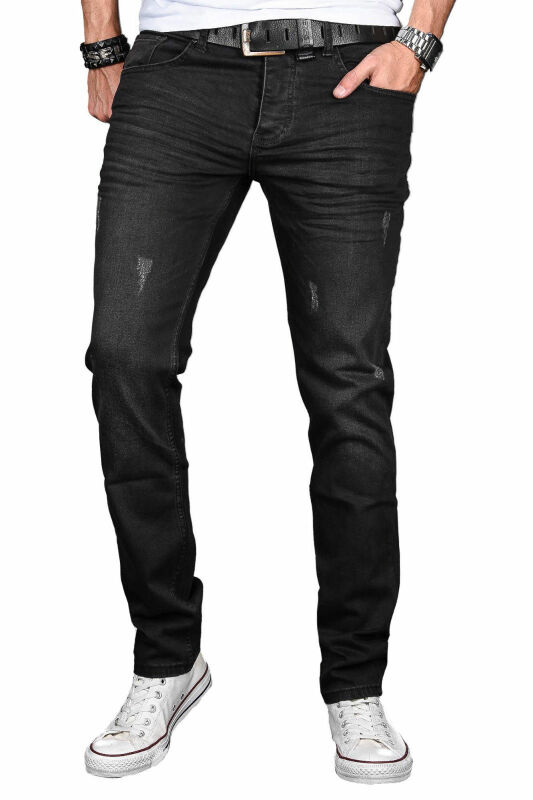 Alessandro Salvarini Designer Herren Jeans Hose Schwarz Regular Slim O044