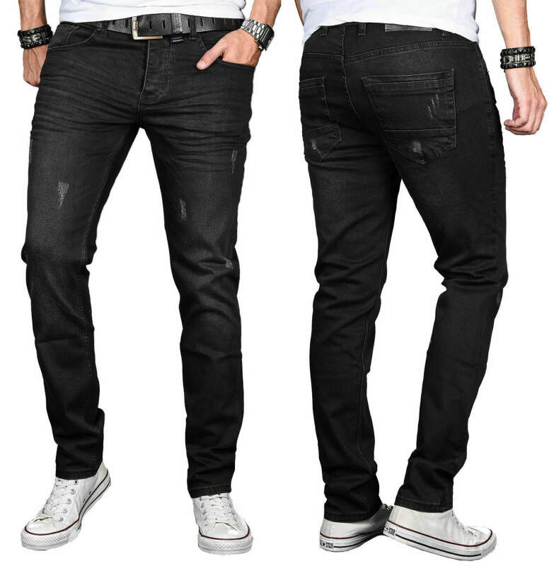 Alessandro Salvarini Designer Herren Jeans Hose Schwarz Regular Slim O044 W29 L30