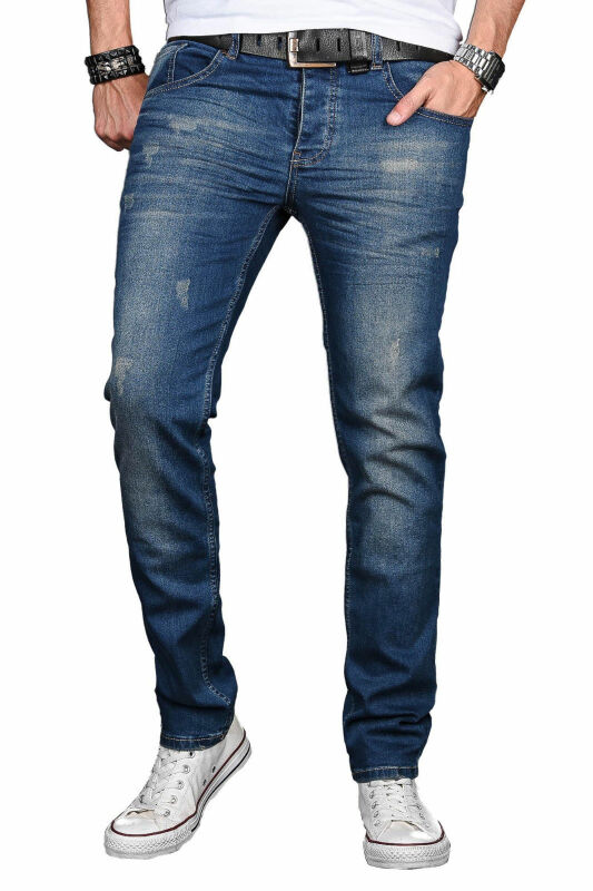 Alessandro Salvarini Designer Herren Jeans Hose Mittelblau Regular Slim O045