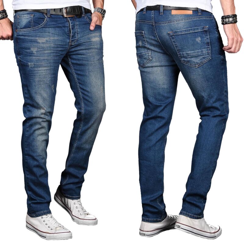 Alessandro Salvarini Designer Herren Jeans Hose Mittelblau Regular Slim O045 W33 L36