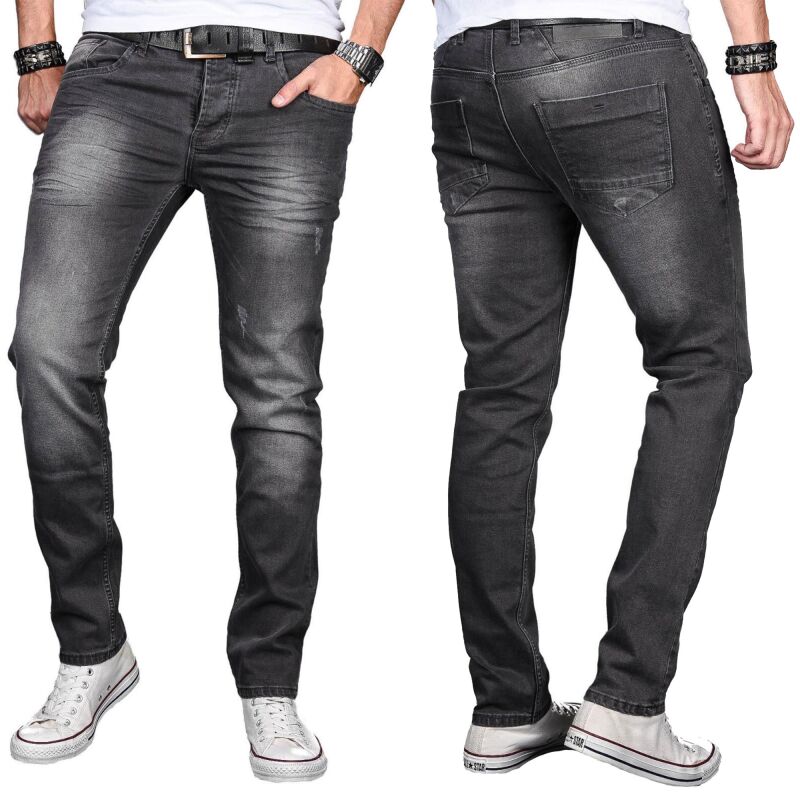 Alessandro Salvarini Designer Herren Jeans Hose Dunkelgrau Regular Slim O046 W32 L30