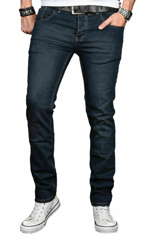 Alessandro Salvarini Designer Herren Jeans Hose Dunkelblau Regular Slim O047
