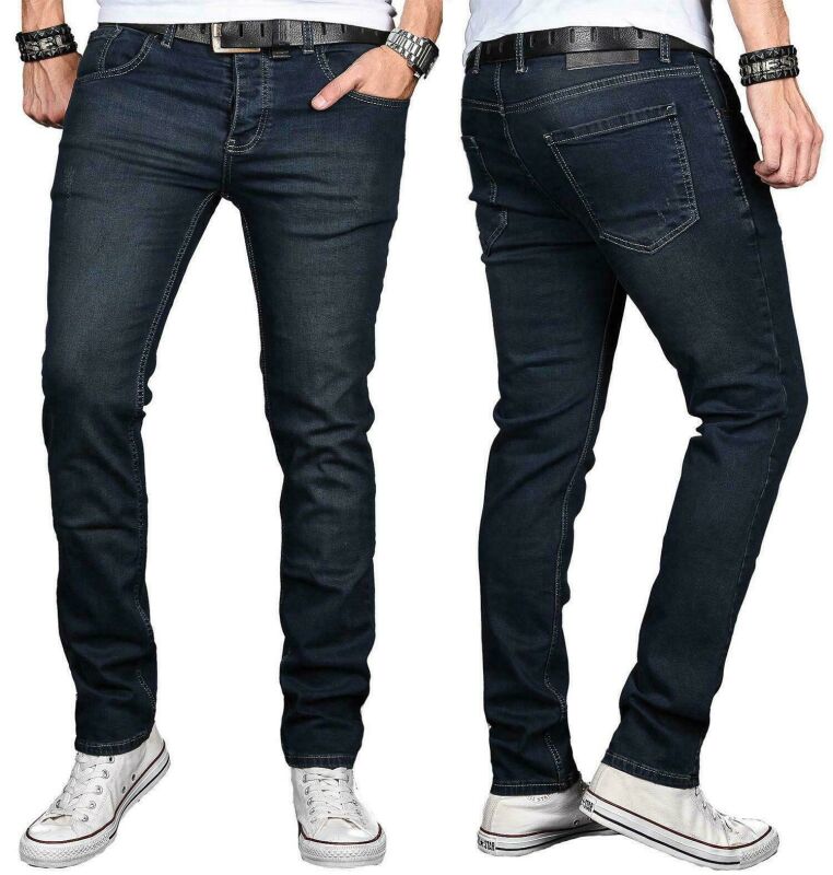 Alessandro Salvarini Designer Herren Jeans Hose Dunkelblau Regular Slim O047 W33 L30