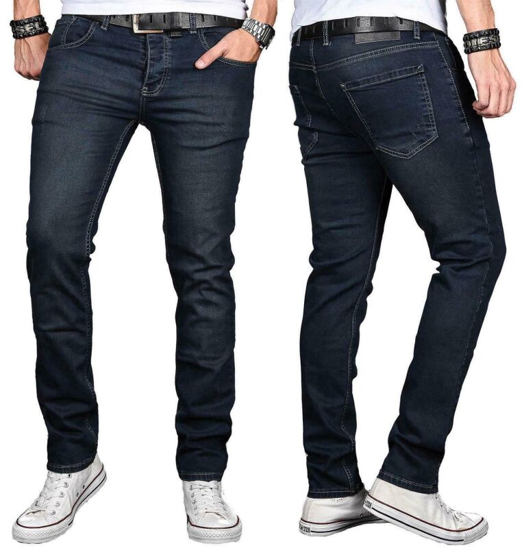 Alessandro Salvarini Designer Herren Jeans Hose Dunkelblau Regular Slim O047 W38 L30