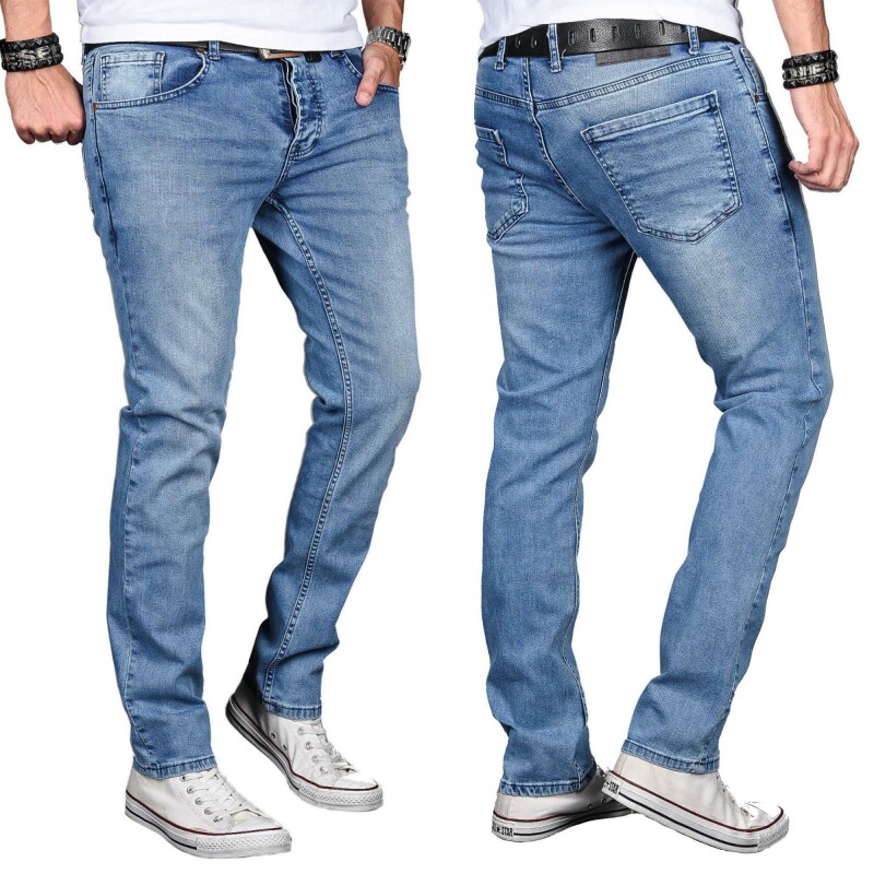 Alessandro Salvarini Designer Herren Jeans Hose Hellblau Regular Slim O048 W29 L32
