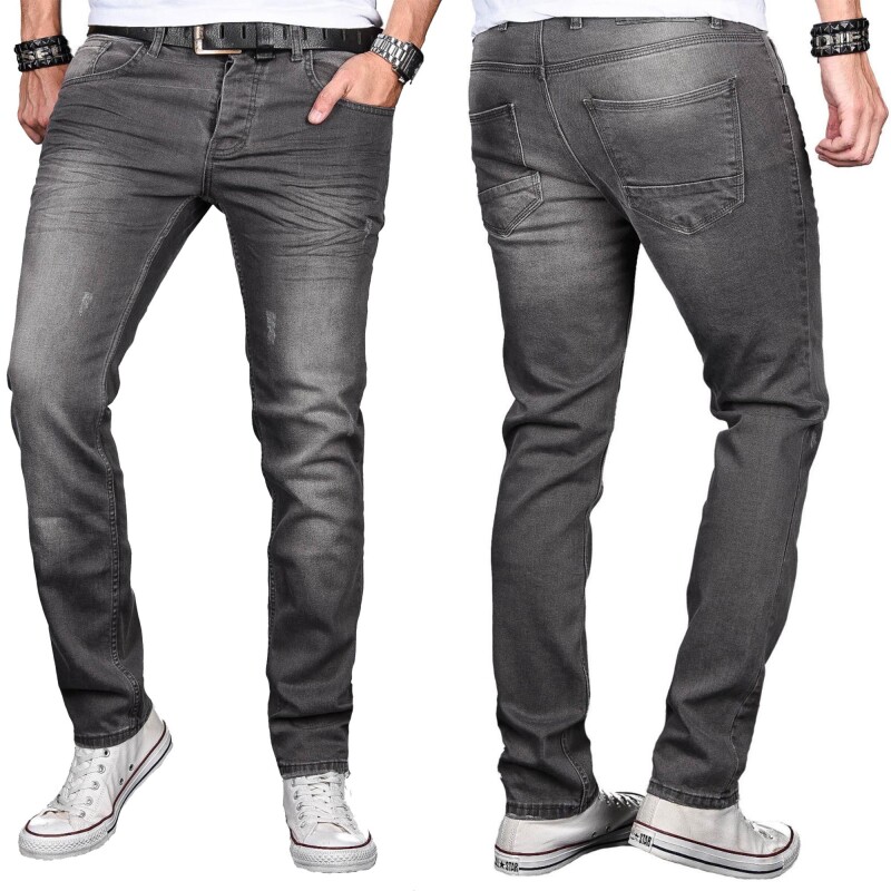 Alessandro Salvarini Designer Herren Jeans Hose Grau Regular Slim O049 W29 L32