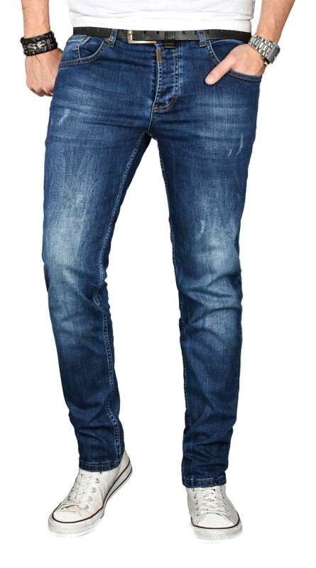 Alessandro Salvarini Designer Herren Jeans Hose Dunkelblau Regular Slim O052 W38 L32
