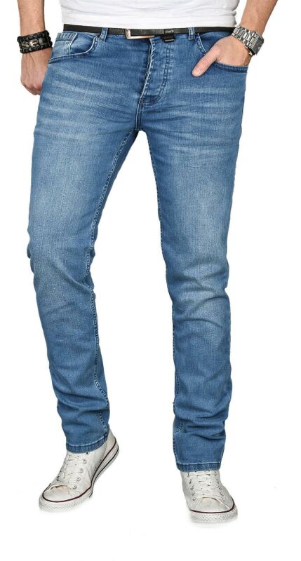 Alessandro Salvarini Designer Herren Jeans Hose Hellblau Regular Slim O053 W33 L36