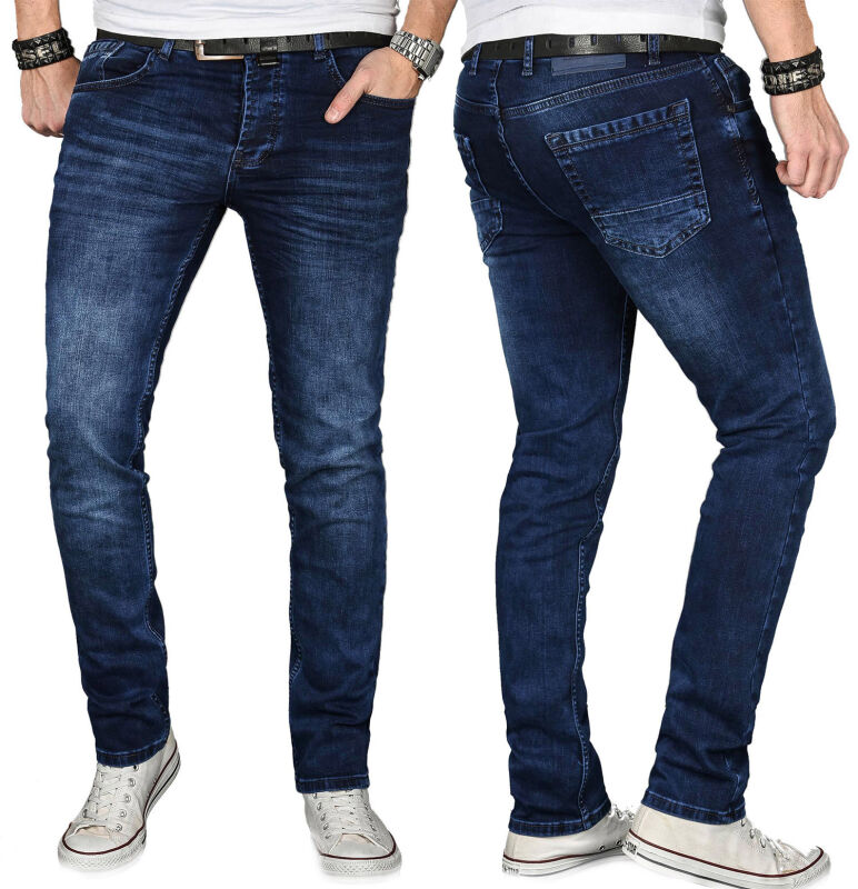 Alessandro Salvarini Designer Herren Jeans Hose Dunkelblau Regular Slim O054 W30 L30