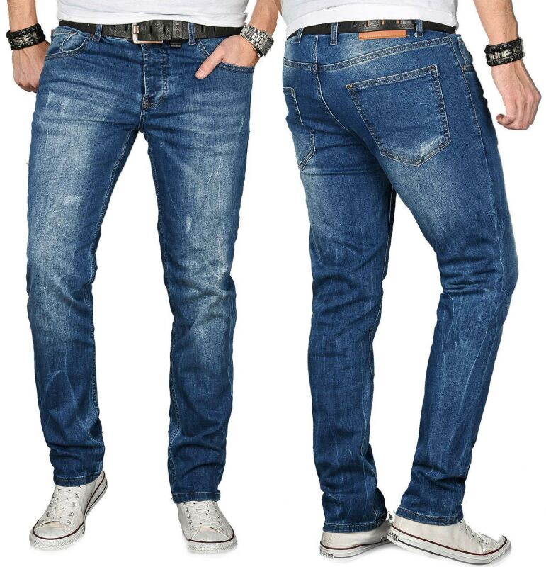 Alessandro Salvarini Designer Herren Jeans Hose Mittelblau Regular Slim O055 W32 L32