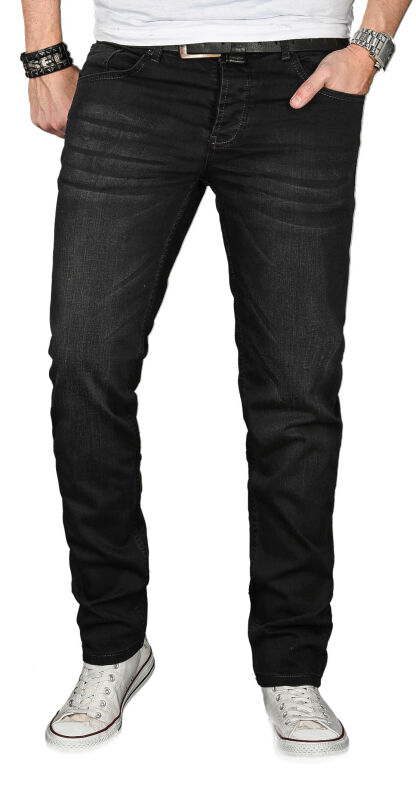 Alessandro Salvarini Designer Herren Jeans Hose Schwarz Regular Slim O056