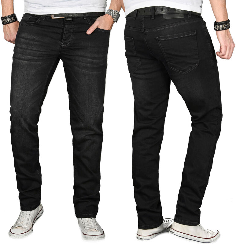 Alessandro Salvarini Designer Herren Jeans Hose Schwarz Regular Slim O056 W32 L32