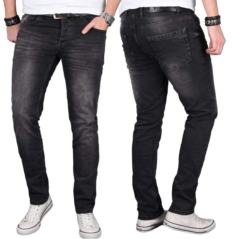 Alessandro Salvarini Designer Herren Jeans Hose Schwarz Regular Slim O057 W29 L30