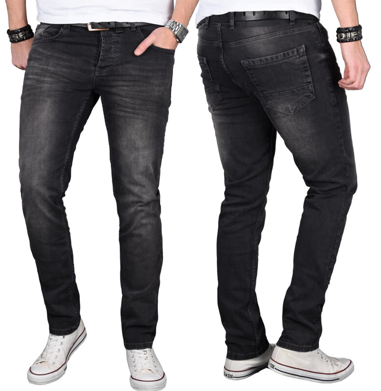 Alessandro Salvarini Designer Herren Jeans Hose Schwarz Regular Slim O057 W30 L30