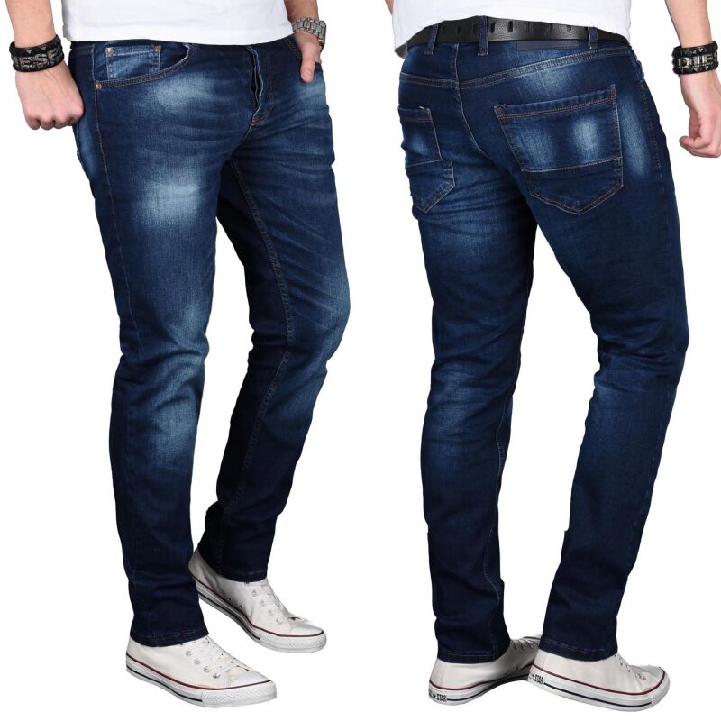 Alessandro Salvarini Designer Herren Jeans Hose Dunkelblau Regular Slim O058 W30 L34