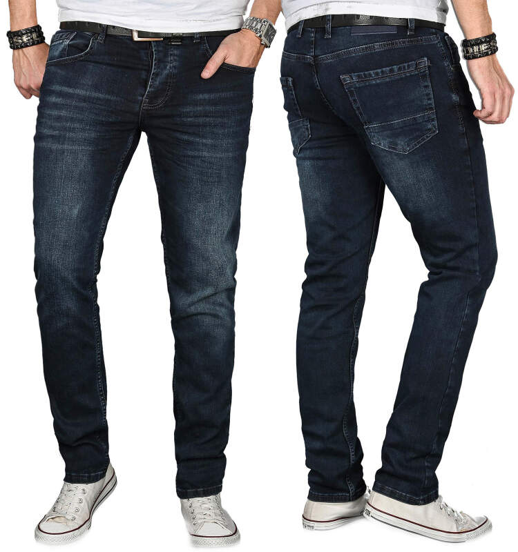 Alessandro Salvarini Designer Herren Jeans Hose Dunkelblau Regular Slim O059 W29 L30