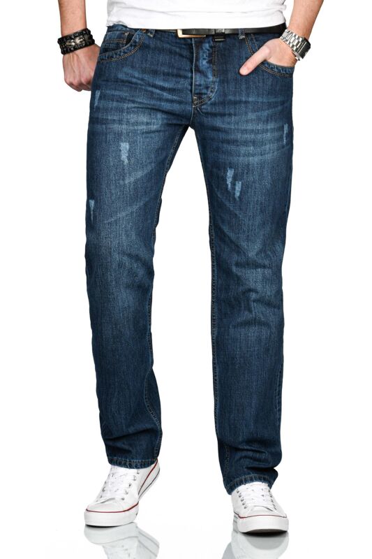 Alessandro Salvarini Herren Jeans Mittelblau Gerades Bein O-211 W32 L34