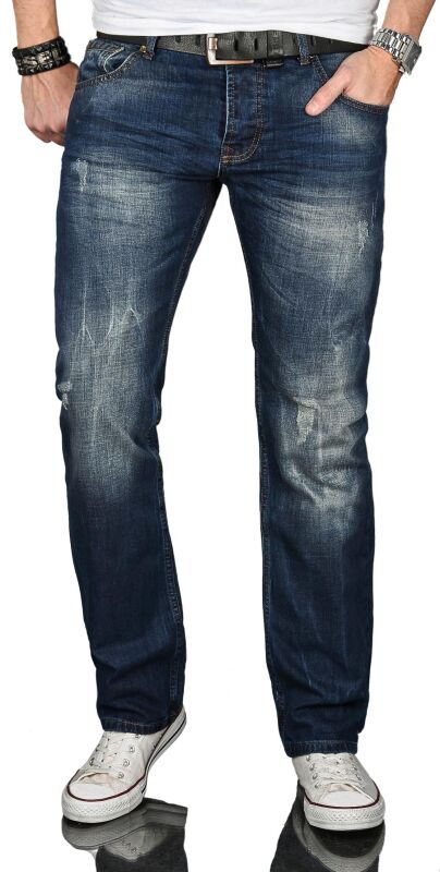 Alessandro Salvarini Herren Jeans Blau Vintage Gerades Bein O-060 W29 L30