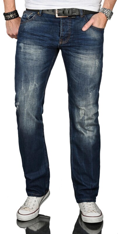 Alessandro Salvarini Herren Jeans Blau Vintage Gerades Bein O-060 W32 L36