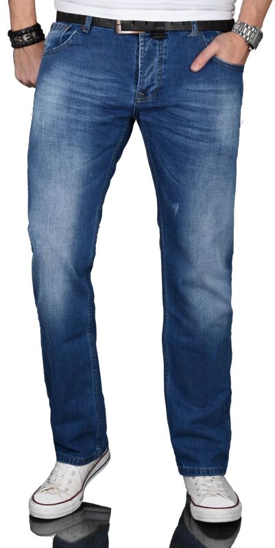 Alessandro Salvarini Herren Jeans Mittelblau Gerades Bein O-063 W29 L30